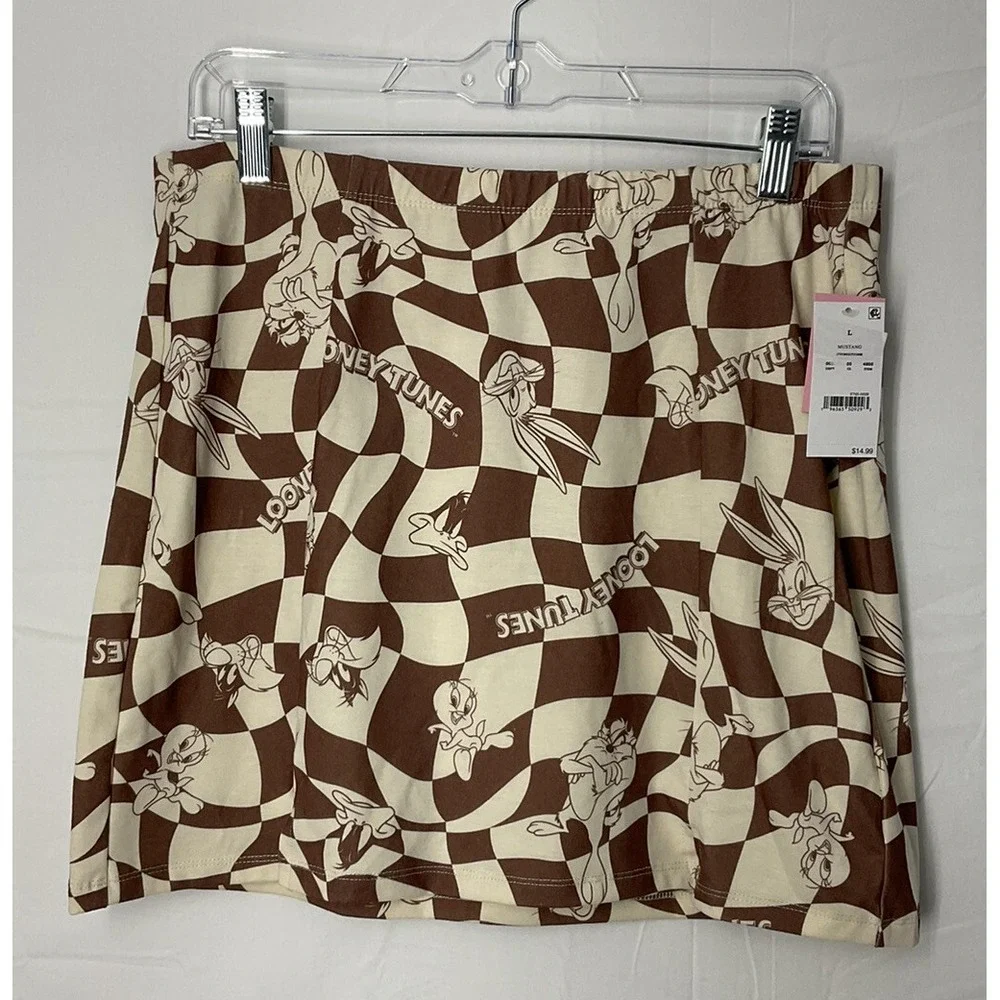 NWT Women's Looney Tunes Cotton Mini Skirt Bugs Taz Daffy Tweety Sylvester Large